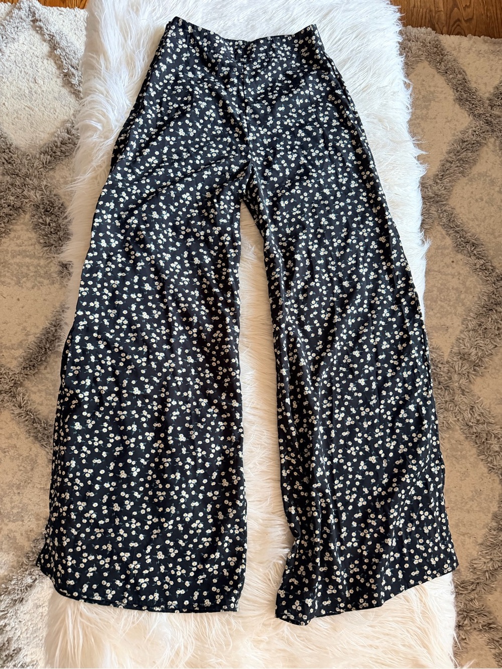 Black Floral Wide-Leg Pants